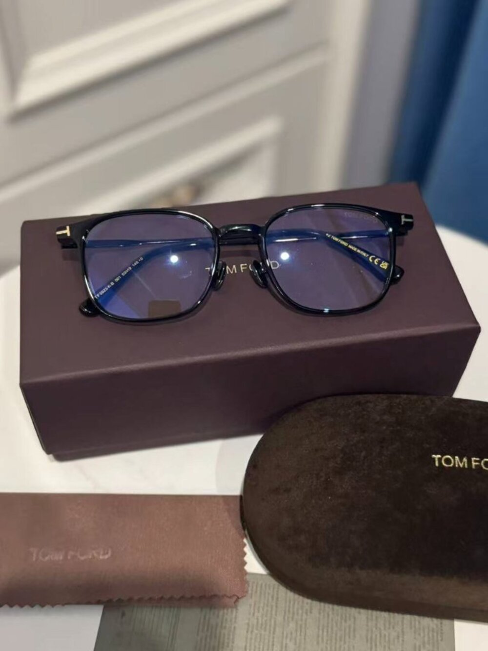 Tom Ford TF5923-K-B Black Square Eyeglasses Blue Light Lenses